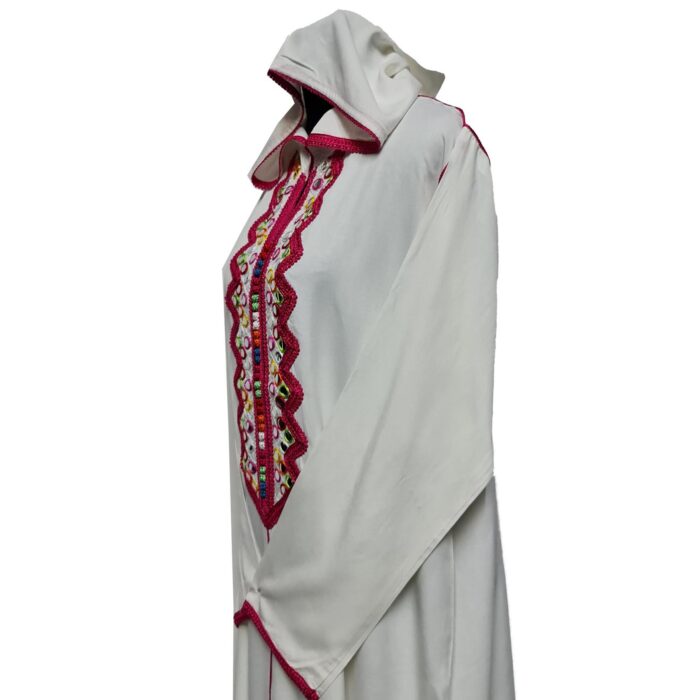 Wmnctnhd 009 Women's Moroccan Hooded Long Sleeve Cream Cotton Djellaba Kaftan (4)