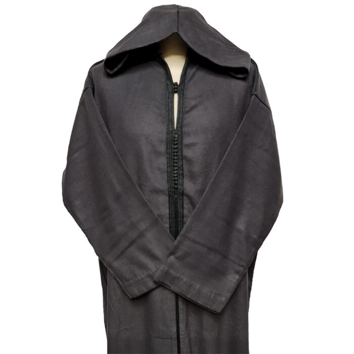 Woolnorml 0021 Moroccan Dark Grey Wool Blend Long Sleeve Hooded Jubba Thobe Djellaba(6)