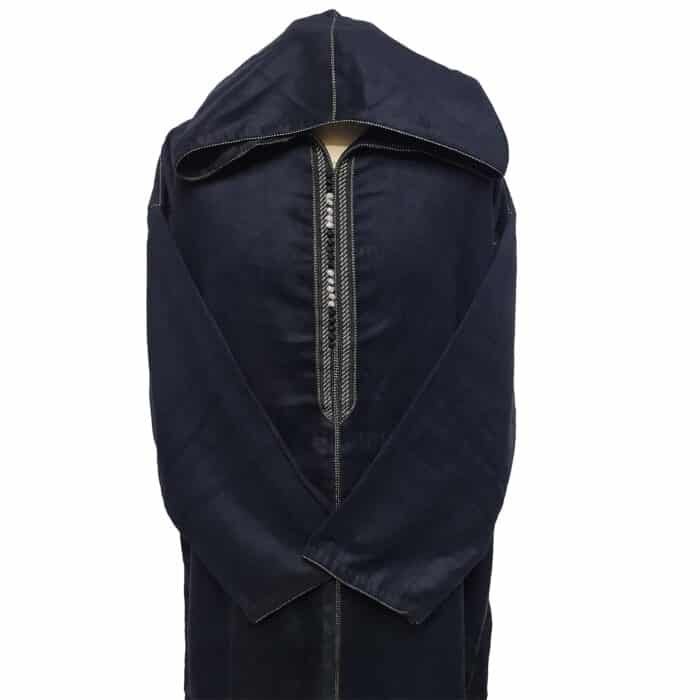 Woolnorml 0040c Moroccan Navy Blue Winter Wool Blend Hooded Long Sleeves Thobe Djellaba (6)
