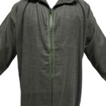 Woolnorml 20026 Moroccan Winter Wool Blend Olive Green Long Sleeve Hooded Thobe Djellaba(8)