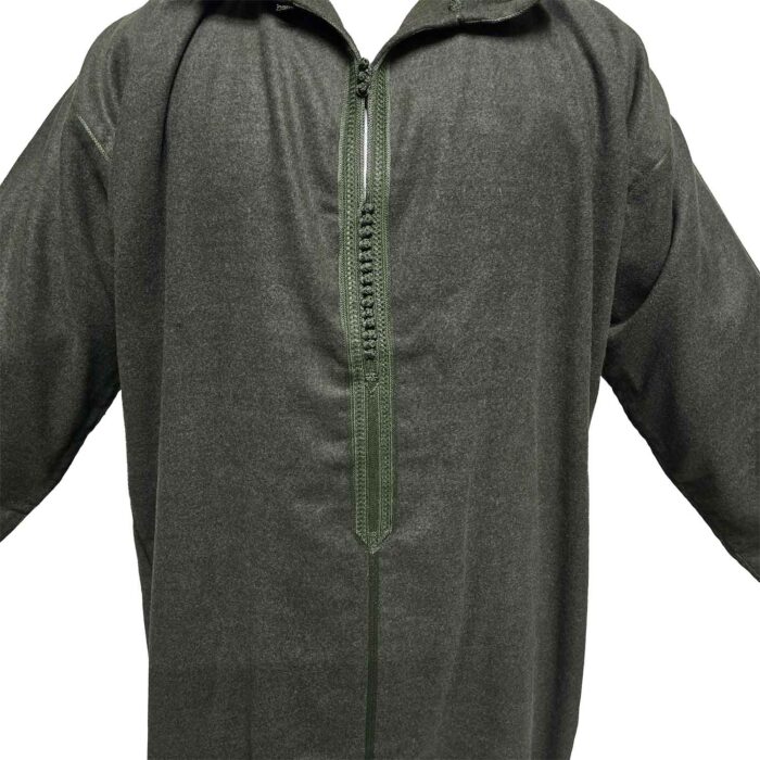 Woolnorml 20026 Moroccan Winter Wool Blend Olive Green Long Sleeve Hooded Thobe Djellaba(8)