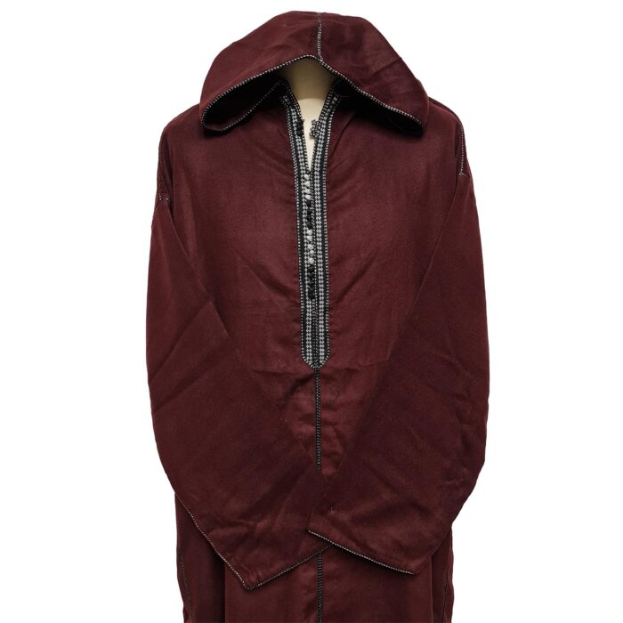 Woolwpc 001 Moroccan Maroon Cotton Malifa Wool Blend Long Sleeve Hooded Jubba Thobe Djellaba (1)