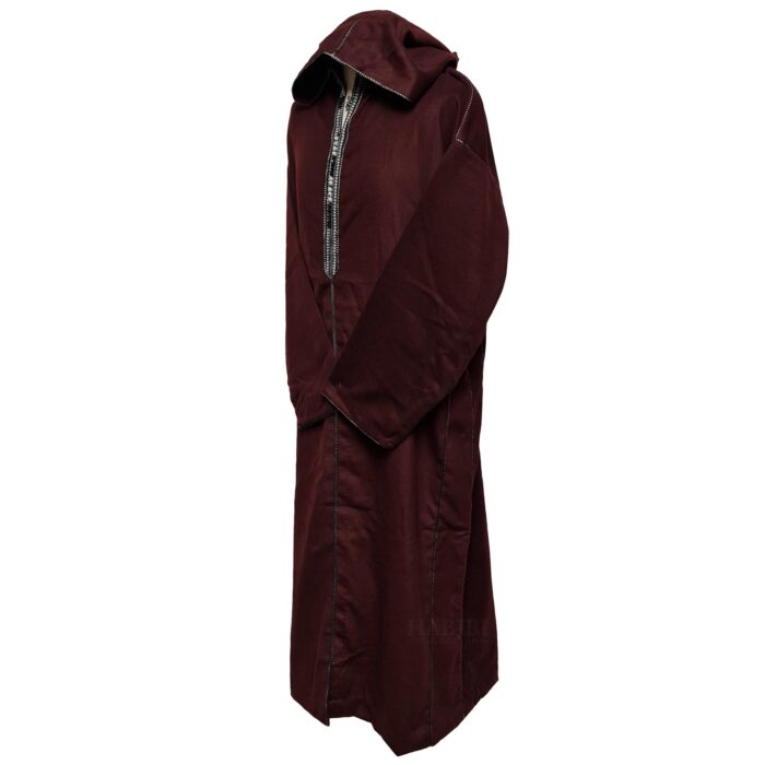 Woolwpc 001 Moroccan Maroon Cotton Malifa Wool Blend Long Sleeve Hooded Jubba Thobe Djellaba (1)