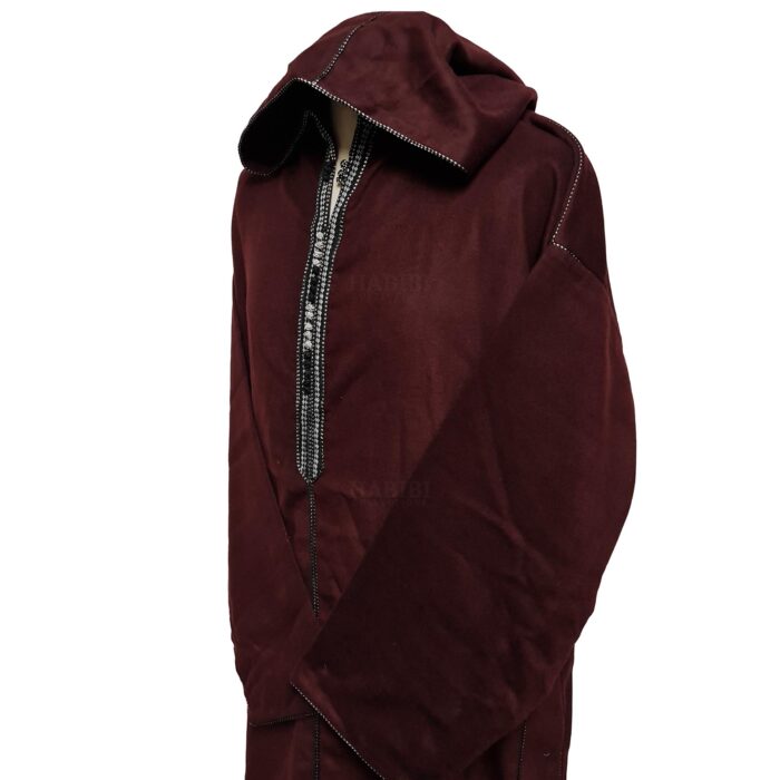 Woolwpc 001 Moroccan Maroon Cotton Malifa Wool Blend Long Sleeve Hooded Jubba Thobe Djellaba (1)