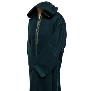 Woolwpc 002 Moroccan Dark Green Cotton Malifa Wool Blend Long Sleeve Hooded Jubba Thobe Djellaba (1)