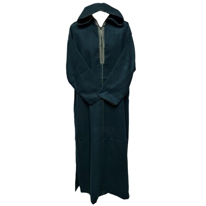 Woolwpc 002 Moroccan Dark Green Cotton Malifa Wool Blend Long Sleeve Hooded Jubba Thobe Djellaba (2)