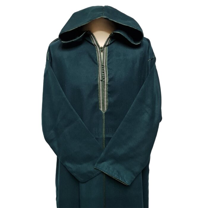 Woolwpc 002 Moroccan Dark Green Cotton Malifa Wool Blend Long Sleeve Hooded Jubba Thobe Djellaba (3)