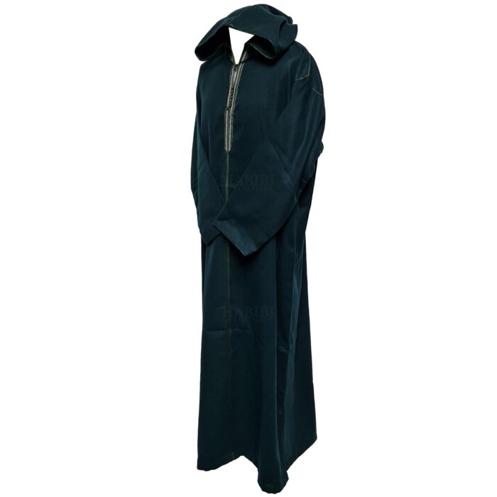 Woolwpc 002 Moroccan Dark Green Cotton Malifa Wool Blend Long Sleeve Hooded Jubba Thobe Djellaba (4)