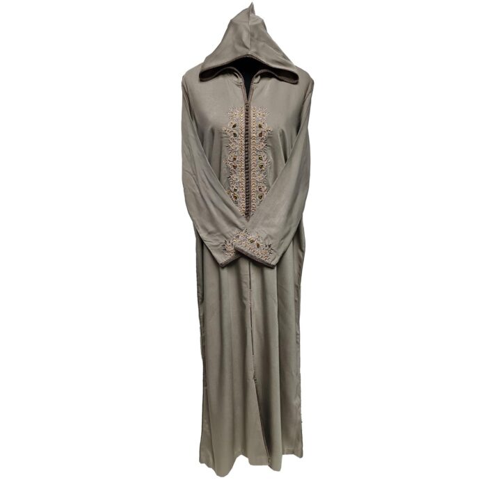 Women Moroccan Greycotton Malifa Wool Blend Long Sleeve Hooded Djellaba Jalabiya (12)