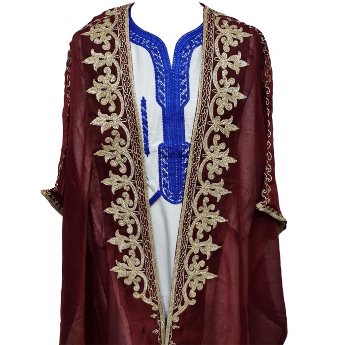 Women's 3 Quarter Sleeve Arabian Bisht Burgundy Cloak Arab Dress Thobe Islam Robe Eid (3)