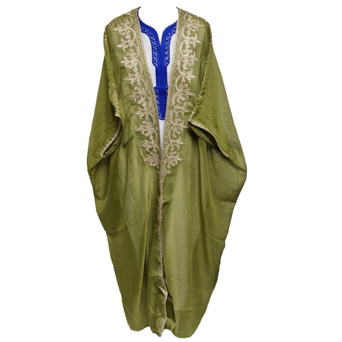 Women's 3 Quarter Sleeve Arabian Bisht Olive Green Cloak Arab Dress Thobe Islam Robe Eid (2)