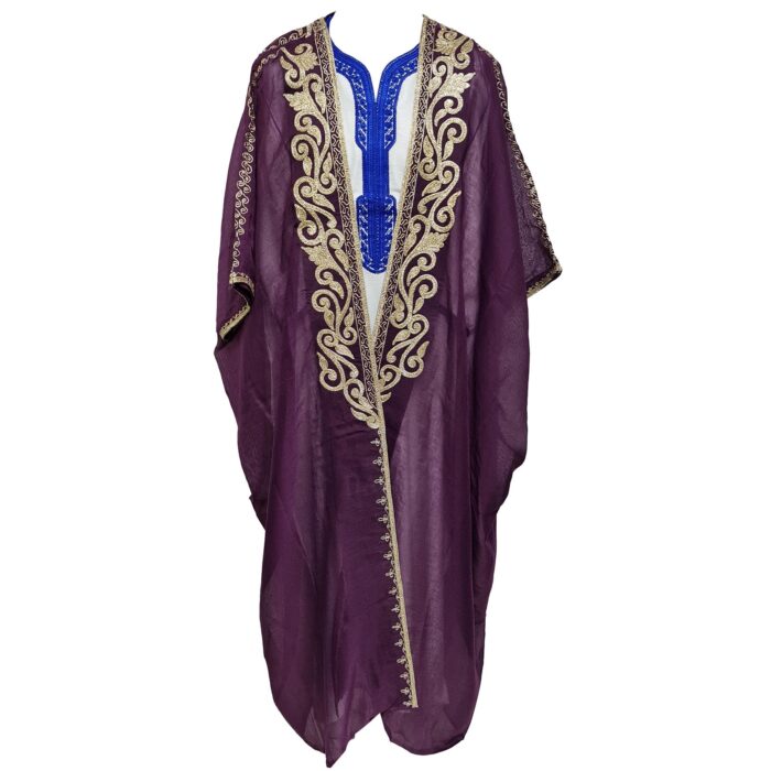 Women's 3 Quarter Sleeve Arabian Bisht Purple Cloak Arab Dress Thobe Islam Robe Eid (2)