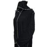 Women's Moroccan Black Cotton Long Sleeve Hooded Djellaba Jalabiya (5)