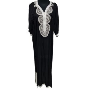 Women's Moroccan Black Cotton Short Sleeve Tunic Kaftan Beach Cover Up (15)