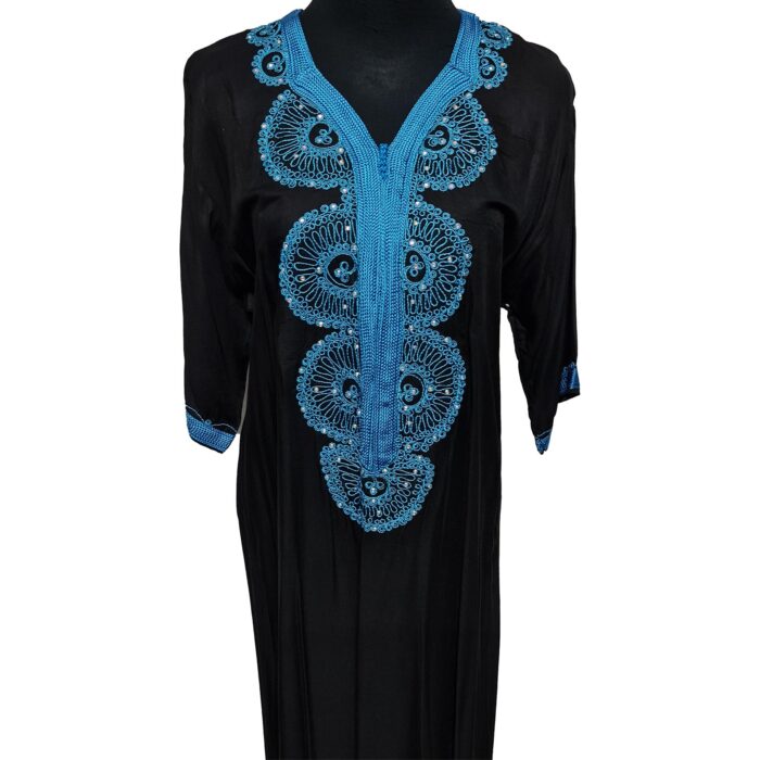 Women's Moroccan Black Cotton Short Sleeve Tunic Kaftan Beach Cover Up (21)