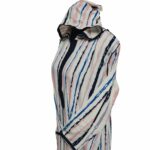 Women's Moroccan Blue Black Peach Multi Stripes Long Sleeve Hooded Cotton Blend Kaftan Djellaba (1)