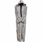 Women's Moroccan Blue Black Peach Multi Stripes Long Sleeve Hooded Cotton Blend Kaftan Djellaba (2)