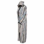 Women's Moroccan Blue Black Peach Multi Stripes Long Sleeve Hooded Cotton Blend Kaftan Djellaba (4)