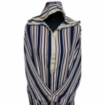 Women's Moroccan Blue Pink Multi Stripes Long Sleeve Hooded Cotton Blend Kaftan Djellaba (3)