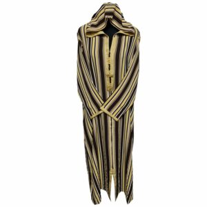 Women's Moroccan Brown Yellow Multi Stripes Long Sleeve Hooded Cotton Blend Kaftan Djellaba (4)