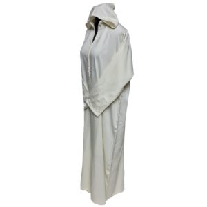 Women's Moroccan Cream Cotton Malifa Wool Blend Long Sleeve Hooded Djellaba Jalabiya (1)