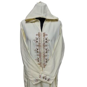 Women’s Moroccan Cream Cotton Malifa Wool Blend Long Sleeve Hooded Djellaba Jalabiya (2)