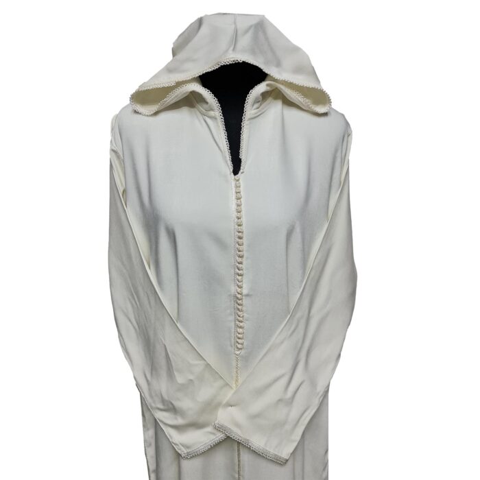 Women's Moroccan Cream Cotton Malifa Wool Blend Long Sleeve Hooded Djellaba Jalabiya (3)