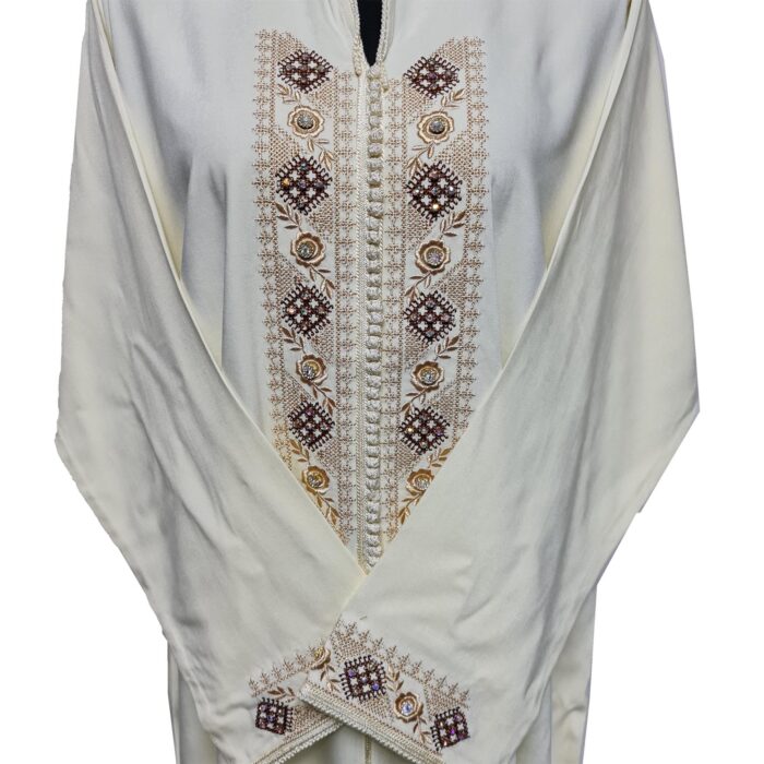 Women's Moroccan Cream Cotton Malifa Wool Blend Long Sleeve Hooded Djellaba Jalabiya (4)