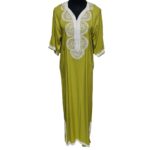 Women's Moroccan Green Cotton Short Sleeve Tunic Kaftan Beach Cover Up (1)