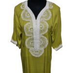 Women's Moroccan Green Cotton Short Sleeve Tunic Kaftan Beach Cover Up (2)