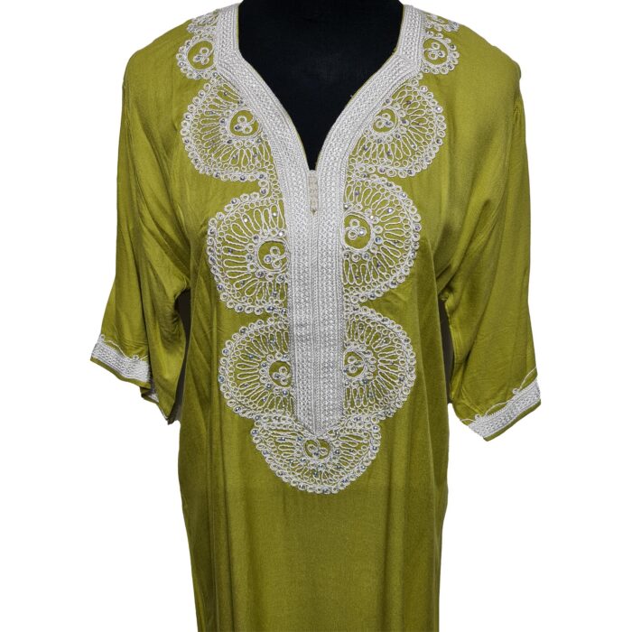 Women's Moroccan Green Cotton Short Sleeve Tunic Kaftan Beach Cover Up (2)