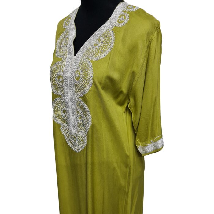 Women's Moroccan Green Cotton Short Sleeve Tunic Kaftan Beach Cover Up (3)