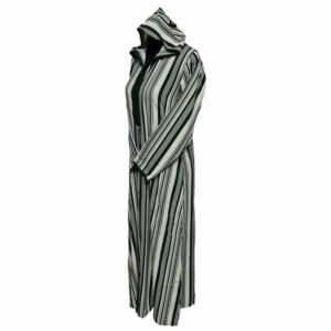 Women's Moroccan Green Multi Stripes Long Sleeve Hooded Cotton Blend Kaftan Djellaba (2)