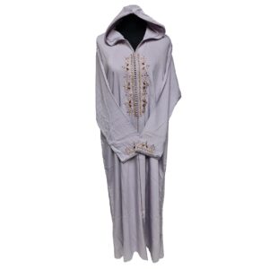 Women's Moroccan Lilac Cotton Malifa Wool Blend Long Sleeve Hooded Djellaba Jalabiya (7)