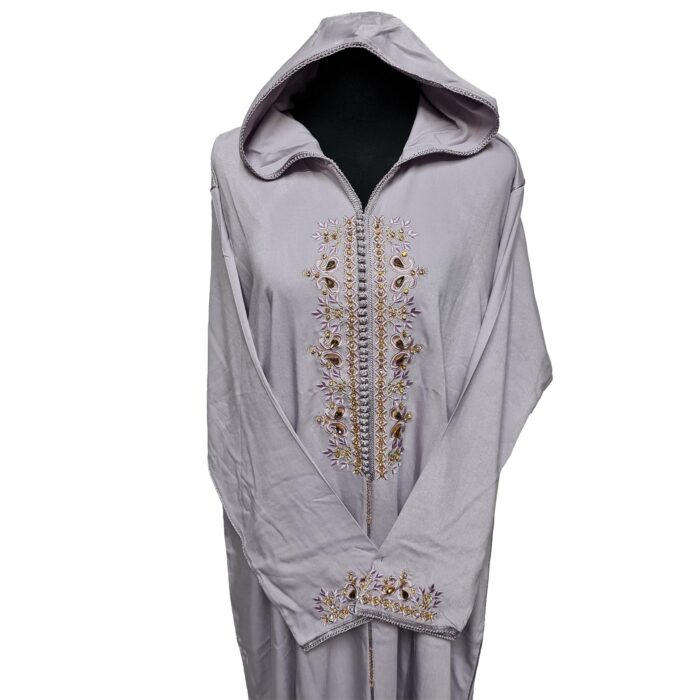 Women's Moroccan Lilac Cotton Malifa Wool Blend Long Sleeve Hooded Djellaba Jalabiya (8)