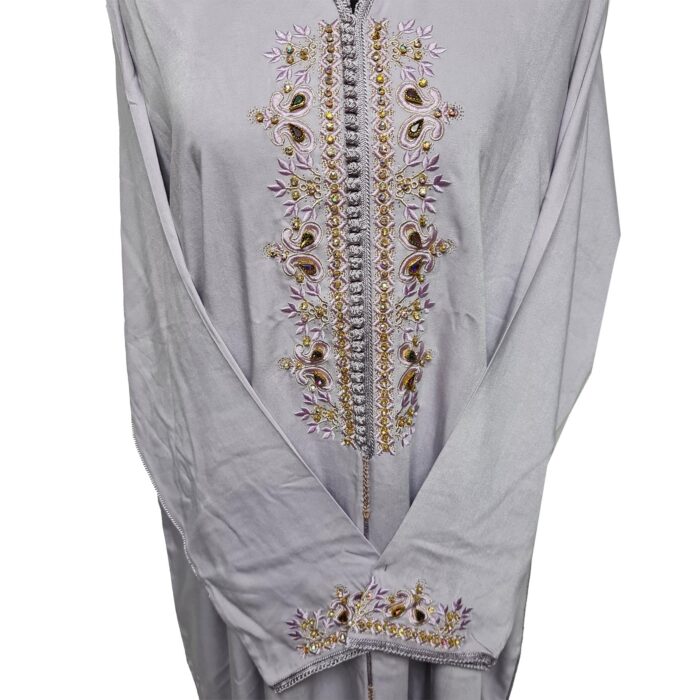 Women's Moroccan Lilac Cotton Malifa Wool Blend Long Sleeve Hooded Djellaba Jalabiya (9)