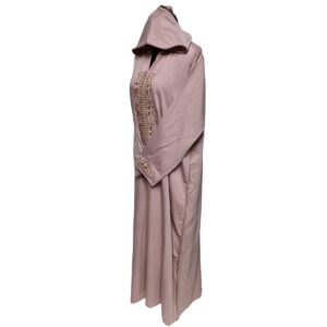 Women's Moroccan Pink Cotton Malifa Wool Blend Long Sleeve Hooded Djellaba Jalabiya (1)