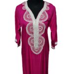 Women's Moroccan Pink Cotton Short Sleeve Tunic Kaftan Beach Cover Up (11)