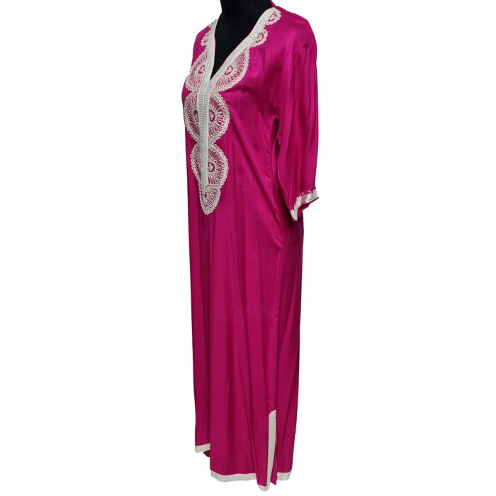 Women's Moroccan Pink Cotton Short Sleeve Tunic Kaftan Beach Cover Up (13)