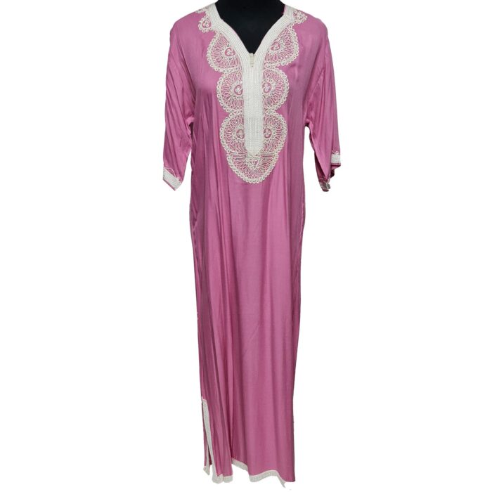 Women's Moroccan Pink Cotton Short Sleeve Tunic Kaftan Beach Cover Up (5)