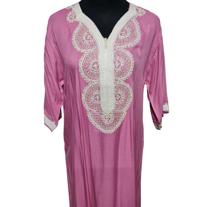 Women's Moroccan Pink Cotton Short Sleeve Tunic Kaftan Beach Cover Up (6)