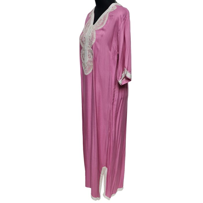 Women's Moroccan Pink Cotton Short Sleeve Tunic Kaftan Beach Cover Up (8)