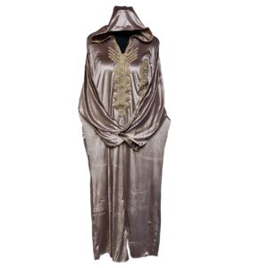 Women's Moroccan Premium Beige Velvet Long Sleeve Hooded Dress Kaftan Djellaba (9)