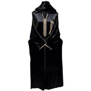 Women's Moroccan Premium Black Velvet Long Sleeve Hooded Dress Kaftan Djellaba (29)