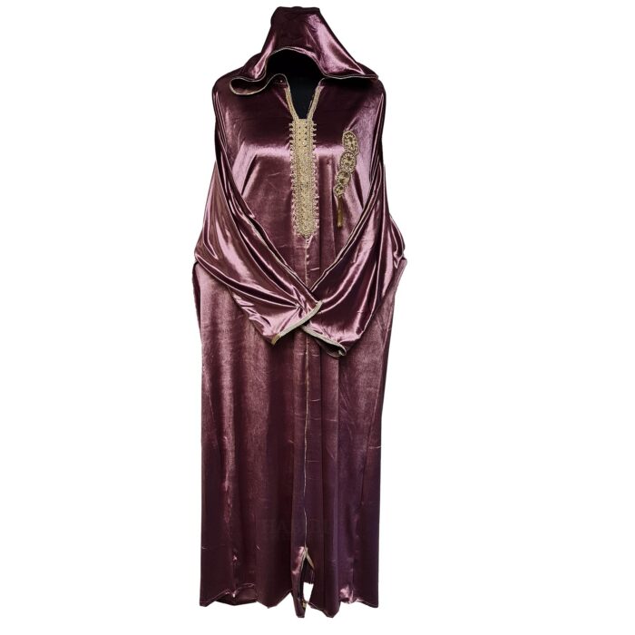 Women's Moroccan Premium Dusty Pink Velvet Long Sleeve Hooded Dress Kaftan Djellaba (17)