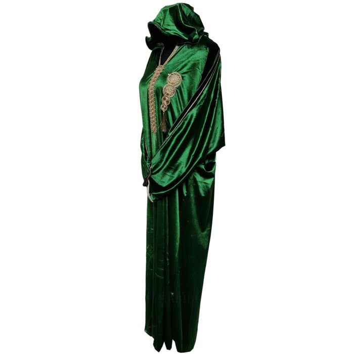 Women's Moroccan Premium Green Velvet Long Sleeve Hooded Dress Kaftan Djellaba (27)