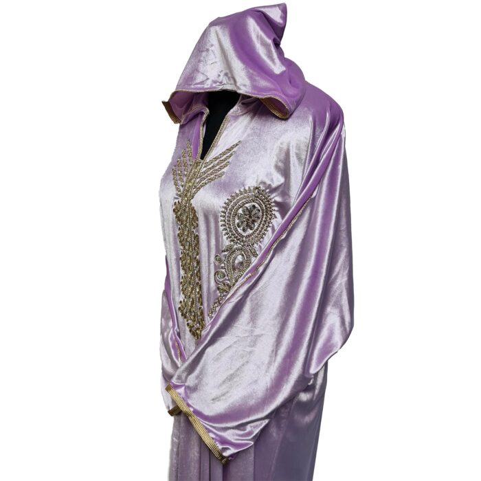 Women's Moroccan Premium Lilac Velvet Long Sleeve Hooded Dress Kaftan Djellaba (16)