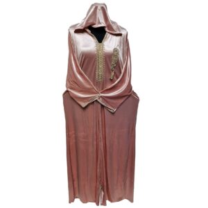 Women's Moroccan Premium Peach Velvet Long Sleeve Hooded Dress Kaftan Djellaba (21)