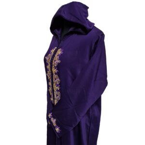 Women's Moroccan Purple Green Cotton Malifa Wool Blend Long Sleeve Hooded Djellaba Jalabiya (1)