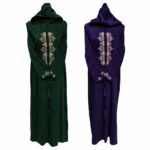 Women's Moroccan Purple Green Cotton Malifa Wool Blend Long Sleeve Hooded Djellaba Jalabiya